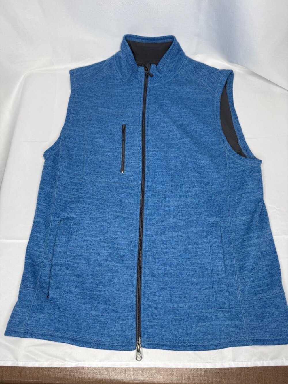 Johnnie-O Mens Blue Full-Zip Vest Large With Pockets Heathered Knit Lightweight